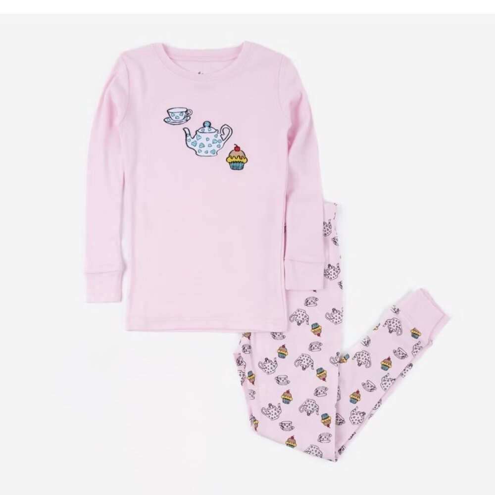 Leveret Girls Tea Set Print Cotton Emrboidered Cupcake Pajama PJ Set 8